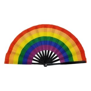 Large Black and Rainbow Fan,  Bamboo Folding Fan, Pride Fan, Rave Fan, Clack Fan